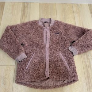 Patagonia Retro-X Fleece Bomber Jacket Girls Youth Large (12) Pink Snap Front
